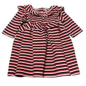 Janie And Jack Baby Girls Sz 6-12 Month Red White Blue Striped Knit Ruffle Dress